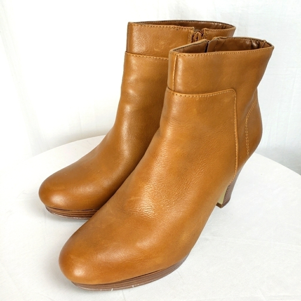 Nine West Tan Leather 3' Heel Booties Sz 11M
